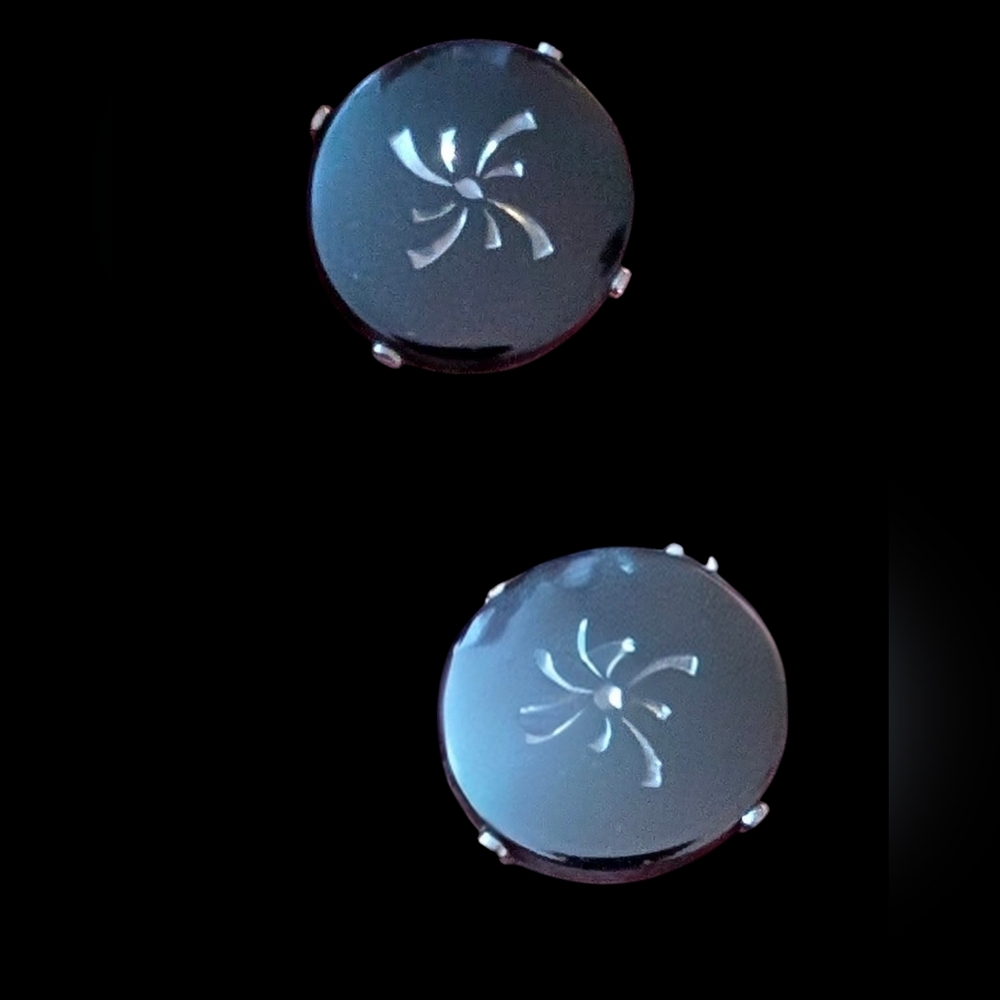 Vintage Mid-Century Black & Silver Starburst Cufflinks